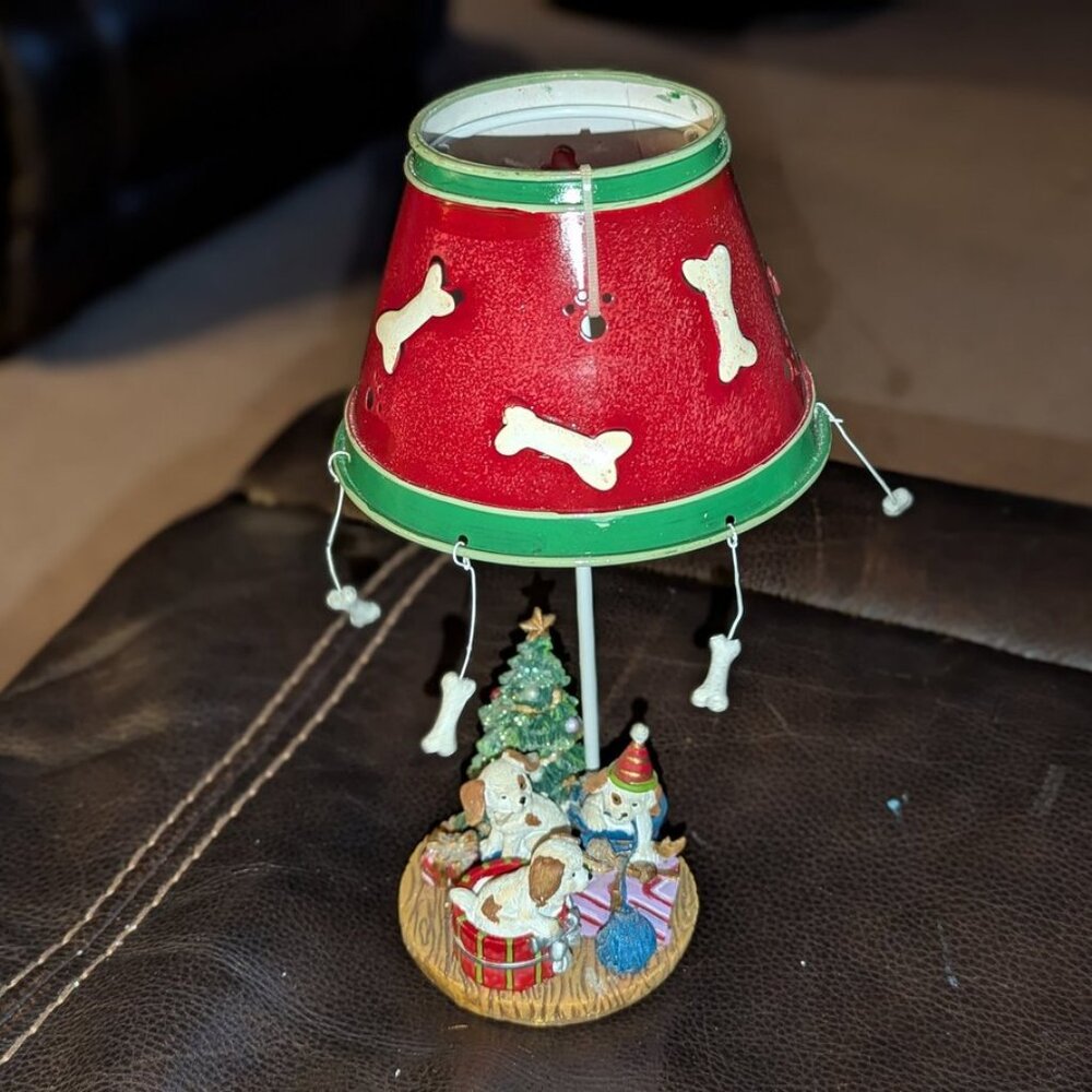 NEW Kohl's Puppy Christmas Dog Bones Tree Tealight Candle Holder Lamp Shade NWT